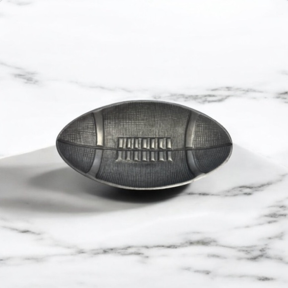 Silver Football-Shaped Cast Metal Tailgate Fall Party Dish